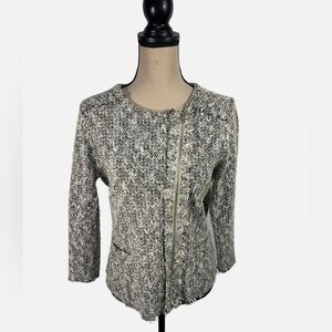 ANA Gray Ivory Boucle Jacket Large | Asymmetrical Zip Textured Blazer Coat